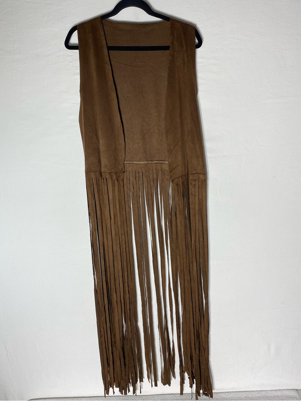 5/$25 Brown Faux Suede Long Fringe Vest Festival Western Boho Costume S/M